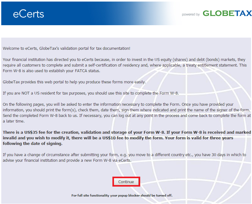 GlobeTax ECerts Registration Luminor
